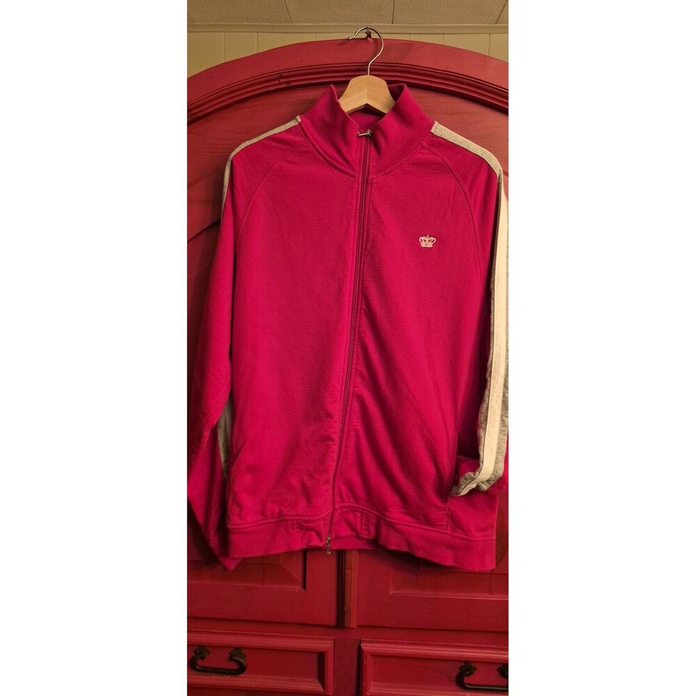 Royal Cotton XXL Brand Red Track Jacket Full Zip Crown Logo Grey Sleeve Stripe